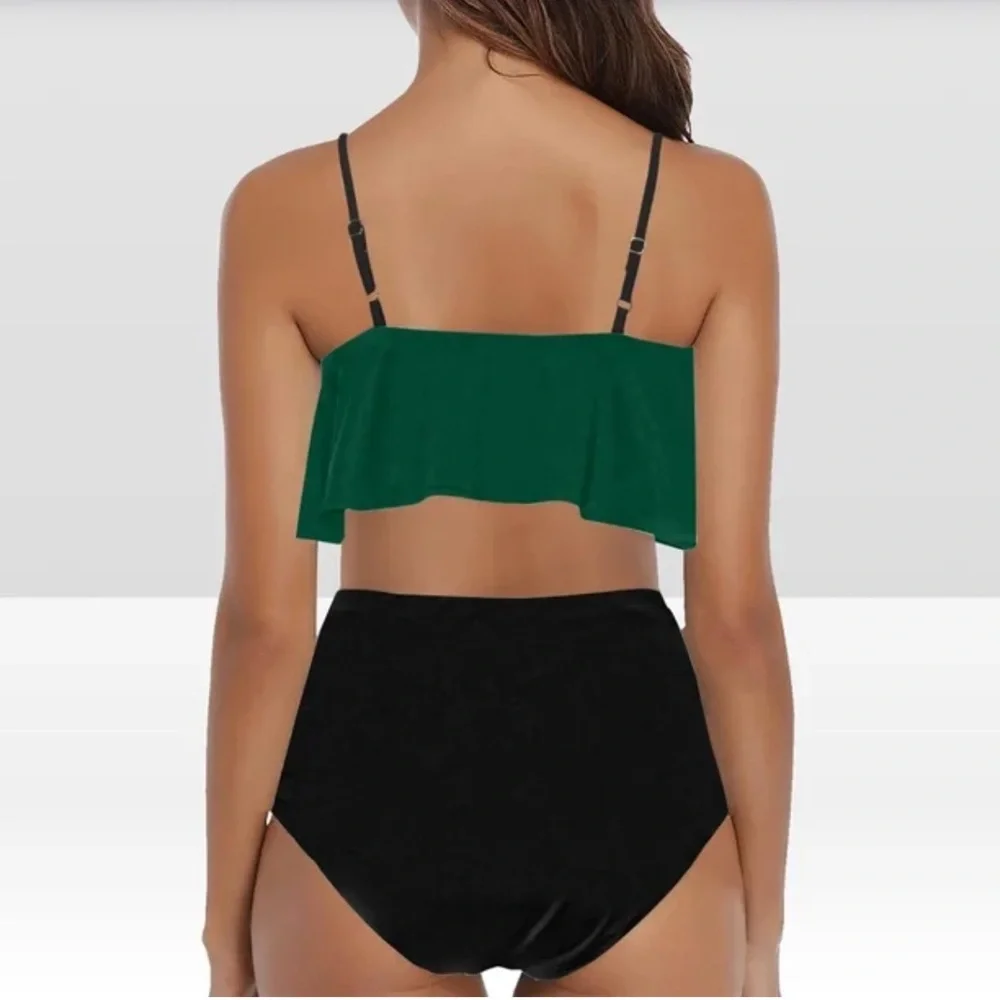 Two Piece Bikini Set Stripe Full Coverage Swimsuit Tummy Control Padded L
